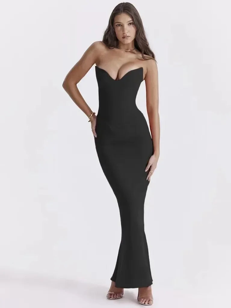 Women's Strapless Bodycon Mermaid Maxi Dress – Elegant Summer Party Outfit