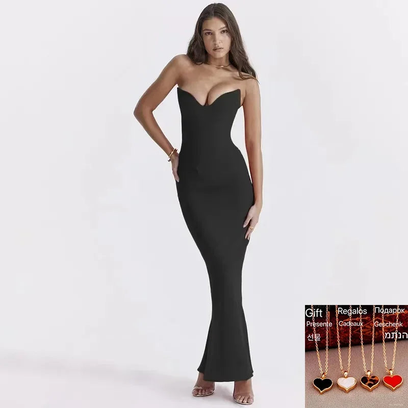 Women's Strapless Bodycon Mermaid Maxi Dress – Elegant Summer Party Outfit