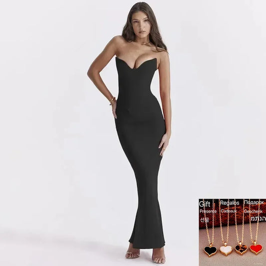 Women's Strapless Bodycon Mermaid Maxi Dress – Elegant Summer Party Outfit